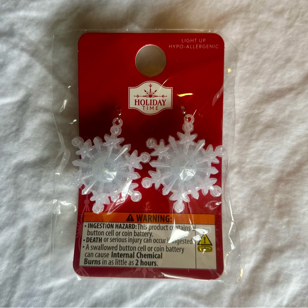 Holiday Time White Snowflake Light-Up Earrings